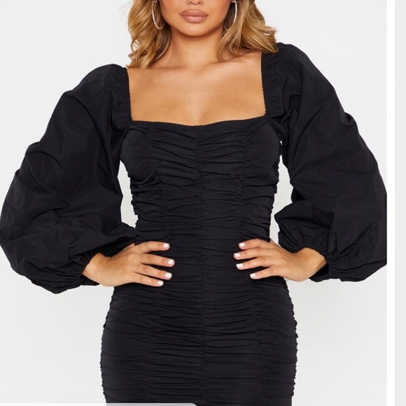 PRETTYLITTLETHING Black Long Sleeve Bodycon Mini Dress - Picture 2 of 3